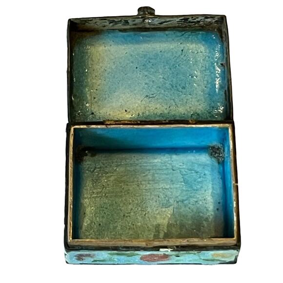 Antique Chinese Enamel Bird Flower Pill Box 1.25” Miniature Trinket Box - Picture 9 of 9